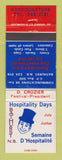 Matchbook Cover - Hospitality Days Bathurst NB Semaine D Hospitalite