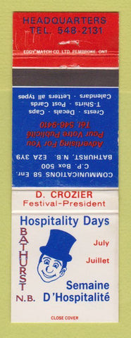 Matchbook Cover - Hospitality Days Bathurst NB Semaine D Hospitalite