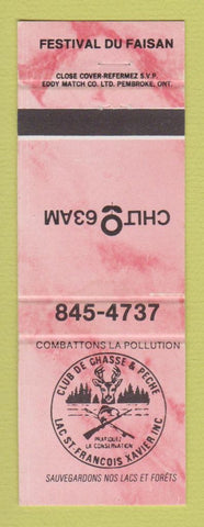 Matchbook Cover - Club De Ghasse & Peche Hunting Festival Du Faisan QC