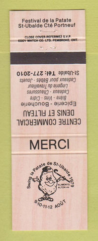 Matchbook Cover - Festival De LA Patate St Ubalde QC Denis Et Filteau Boucherie