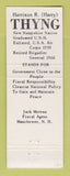 Matchbook Cover Harrison Thyng for US Senate Election Manchster NH New Hampshire