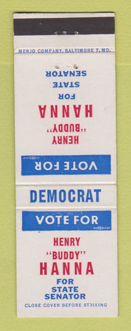 Matchbook Cover - Henry Budda Hanna State Senator Election