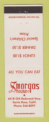 Matchbook Cover - Smorgas House Santa Rosa CA restaurant
