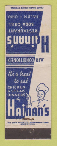 Matchbook Cover - Hainan's REStaurant Salem OH