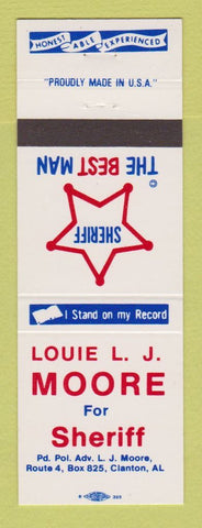 Matchbook Cover - Louie LJ Moore for Sheriff Clanton AL