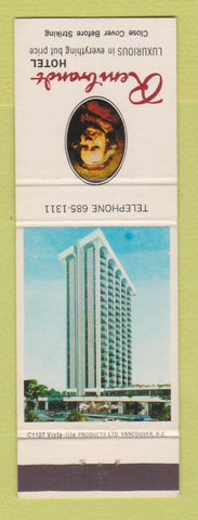 Matchbook Cover - Rembrandt Hotel Vancouver BC