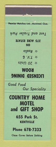 Matchbook Cover - Country Home Motel Gift Shop Kentville NS? GREEN