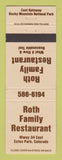 Matchbook Cover - Roth Family Restaurant Estes Park Colorado