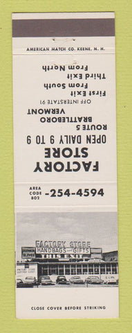 Matchbook Cover - Factory Store Purses Gifts Brattleboro VT