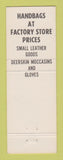Matchbook Cover - Factory Store Purses Gifts Brattleboro VT