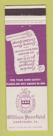 Matchbook Cover - William Penn Hotel Harrisburg PA