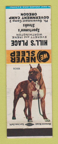 Matchbook Cover - Hill's Place Government Camp OR Boxer Dog