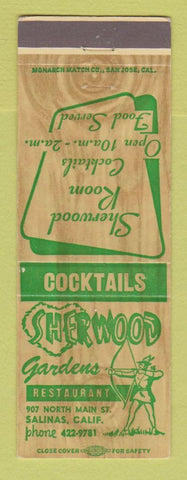 Matchbook Cover - Sherwood Gardens Restaurant Salinas CA