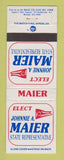 Matchbook Cover - Johnnie Maier State Rep Election Massillon OH