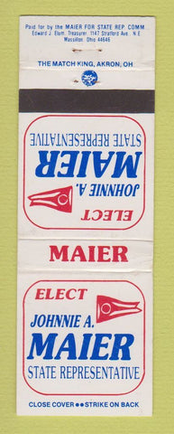 Matchbook Cover - Johnnie Maier State Rep Election Massillon OH