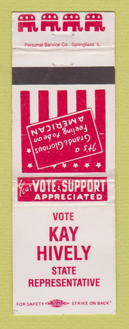 Matchbook Cover - Kay Hively State Rep Ellection