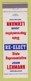 Matchbook Cover - John Lehmann State Rep Election