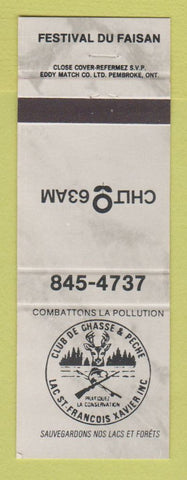 Matchbook Cover - Club De Ghasse & Peche Hunting Festival Du Faisan QC