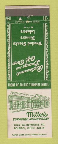 Matchbook Cover - Miller's Turnpike Restaurant Toledo OH