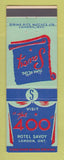 Matchbook Cover - 400 Hotel Savoy London ON