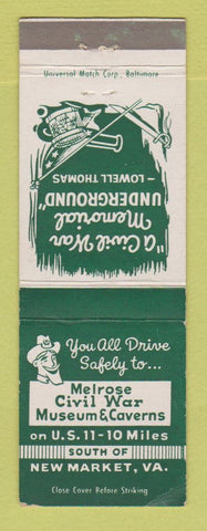 Matchbook Cover - Melrose Civil War Museum Caverns New Market VA