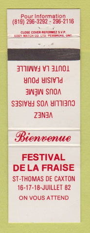 Matchbook Cover - Festival De La Fraise St Thomas De Caxton QC