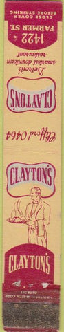 Matchbook Cover - Clayton's Restaurant Detroit MI 10 Strike