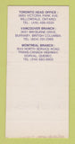 Matchbook Cover - Toshiba Electronics 100th SAMPLE Toronto ON 30 Strike