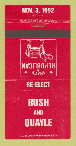 Matchbook Cover - George Bush for President 1992 Dan Quayle 30 Strike