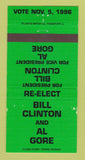 Matchbook Cover - Bill Clinton for President 1996 Al Gore GREEN 30 Strike