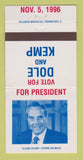 Matchbook Cover - Bob Dole for President 1996 Jack Kemp 30 Strike