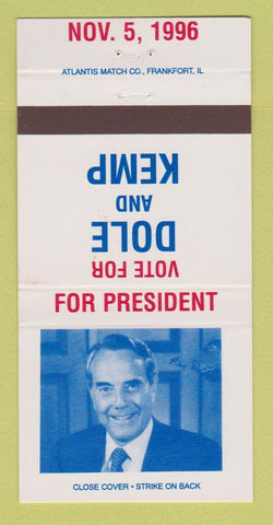 Matchbook Cover - Bob Dole for President 1996 Jack Kemp 30 Strike