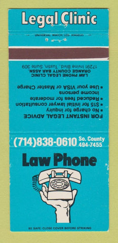 Matchbook Cover - Legal Clinic Tustin CA Law  30 Strike