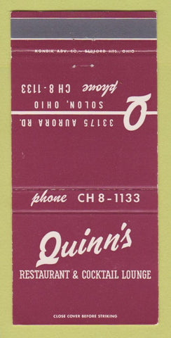 Matchbook Cover - Quinn's Restaurant Solon OH 30 Strike