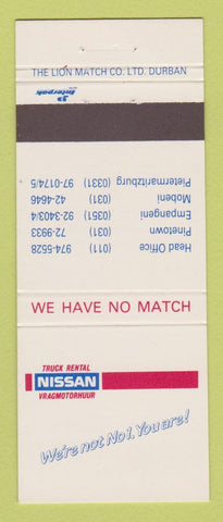 Matchbook Cover - Niassan South Africa Pinetown Mobeni
