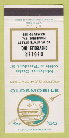 Matchbook Cover - 1955 Oldsmobile Degler Chevrolet Hamburg PA 30 Strike