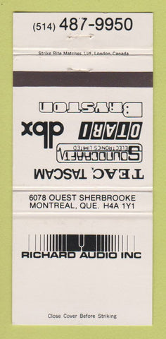 Matchbook Cover - Richard Audio Electronics Montreal QC Teac Tascam 30 Strike