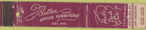 Matchbook Cover - Pacific Desk Co Los Angeles CA 10 Strike
