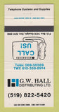 Matchbook Cover - GW Hall Distributing Telephone Systems Guelph ON 30 Strike