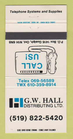 Matchbook Cover - GW Hall Distributing Telephone Systems Guelph ON 30 Strike