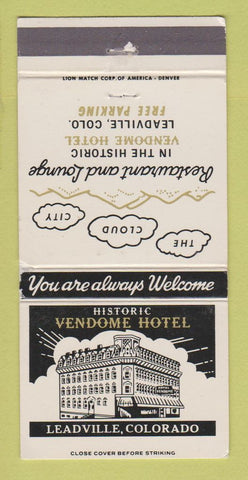 Matchbook Cover - Vendome Hotel Leadville Colorado 30 Strike