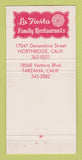 Matchbook Cover - La Fiesta Mexican Food Northridge Tarzana CA 30 Strike