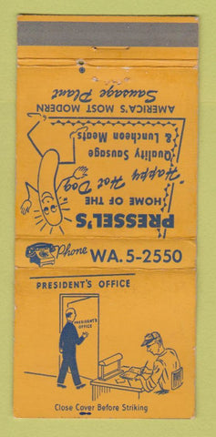 Matchbook Cover - Pressel's Hot Dogs Sausage Detroit MI WEAR 30 Strike