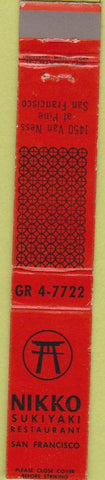Matchbook Cover - Nikko Sukiyaki San Francisco CA 10 Strike