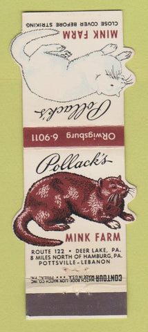 Matchbook Cover - Pollack's Mink Farm Deer Lake PA Contour