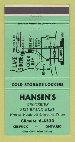 Matchbook Cover - Hansen's Grocery Keswick ON 30 Strike