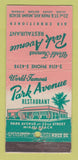 Matchbook Cover - Park Avenue Restaurant Miami Beach FL 30 Stick