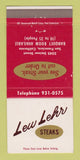 Matchbook Cover - Lew Lehr Steak San Francisco CA 30 Strike