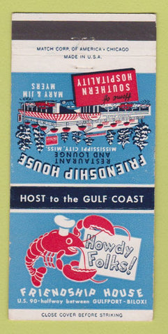 Matchbook Cover - Friendship House Gulfport Biloxi MS area 30 Strike