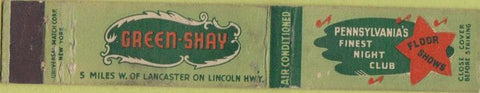 Matchbook Cover - Green Shay Nite Club Philadelphia PA 10 Strike
